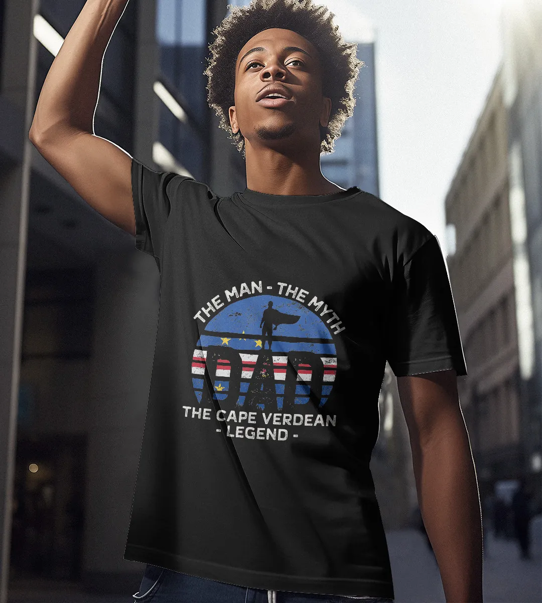 1sttheworld T-Shirt - Dad The Man The Myth The Cape Verdean Legend T-Shirt Black A35