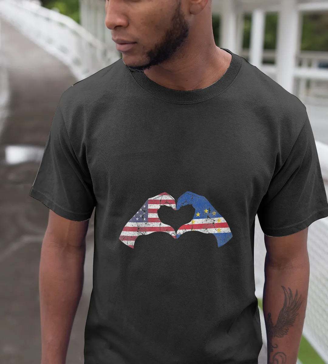 1sttheworld T-Shirt - Hand Flag Heart Cape Verdean Americans Love T-Shirt Black A35