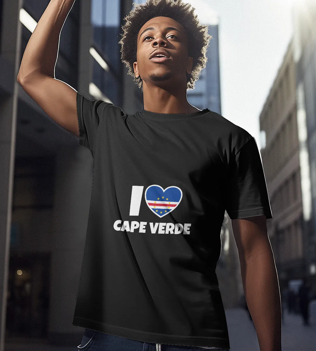 1sttheworld T-Shirt - I Love Cape Verde with Flag and Heart T-Shirt Black A35