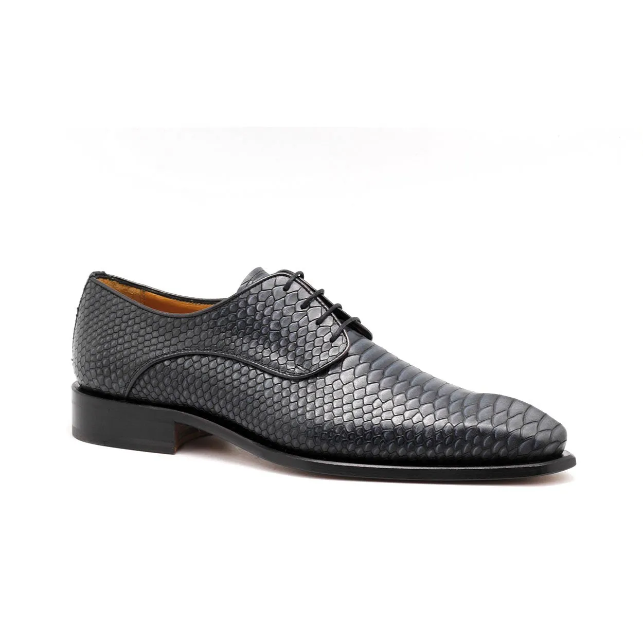 Ambrogio 40430-A147 Men's Shoes Azule Blue Snake-Print / Calf-Skin Leather Derby Oxfords (AMBX1022)