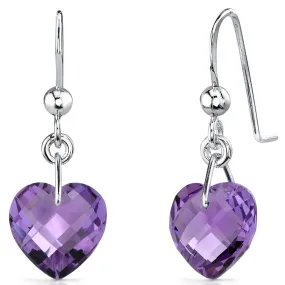 Amethyst Earrings Sterling Silver Heart Shape 6.5 Carats