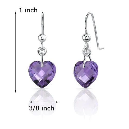 Amethyst Earrings Sterling Silver Heart Shape 6.5 Carats