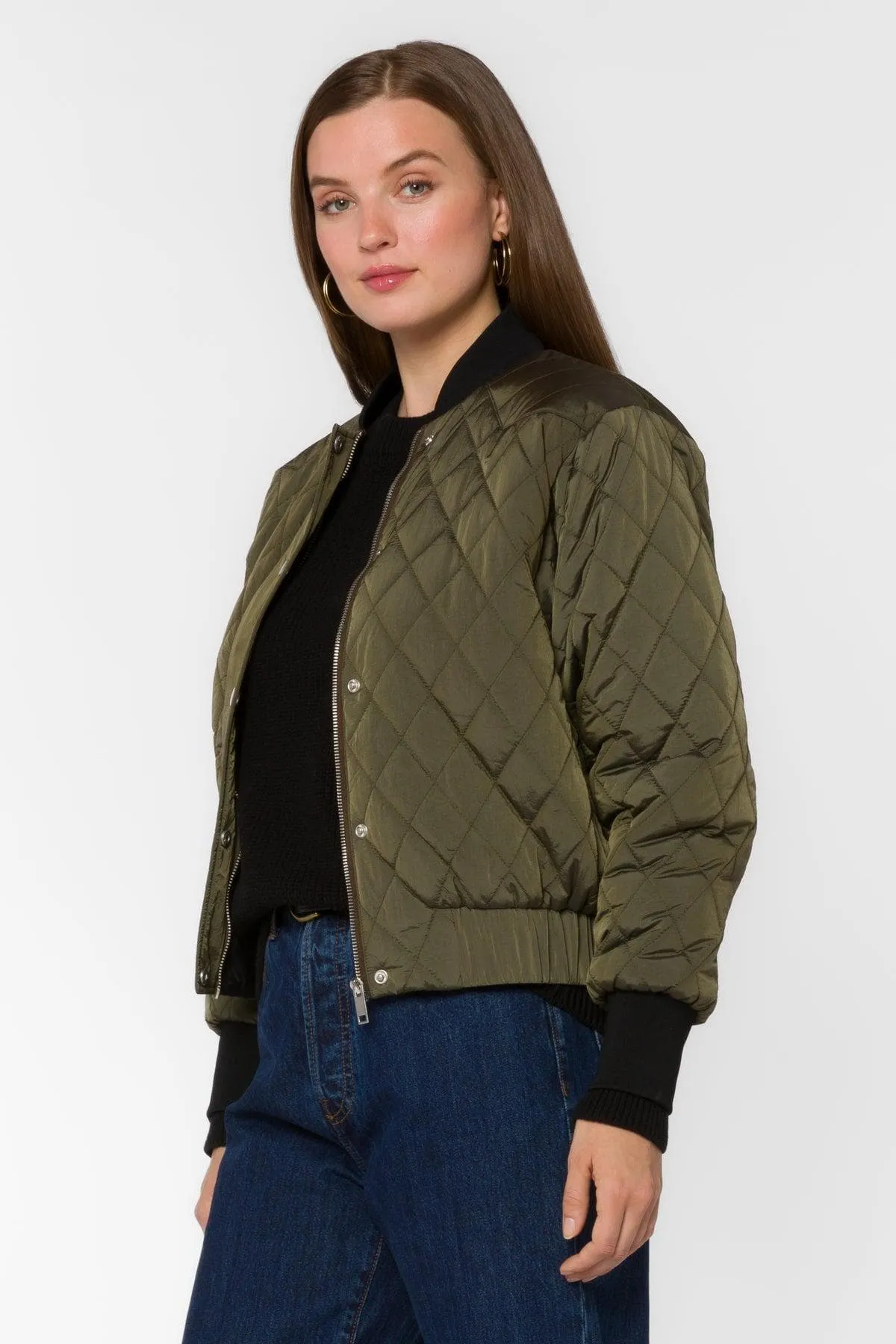 Army Green Quilted Bomber