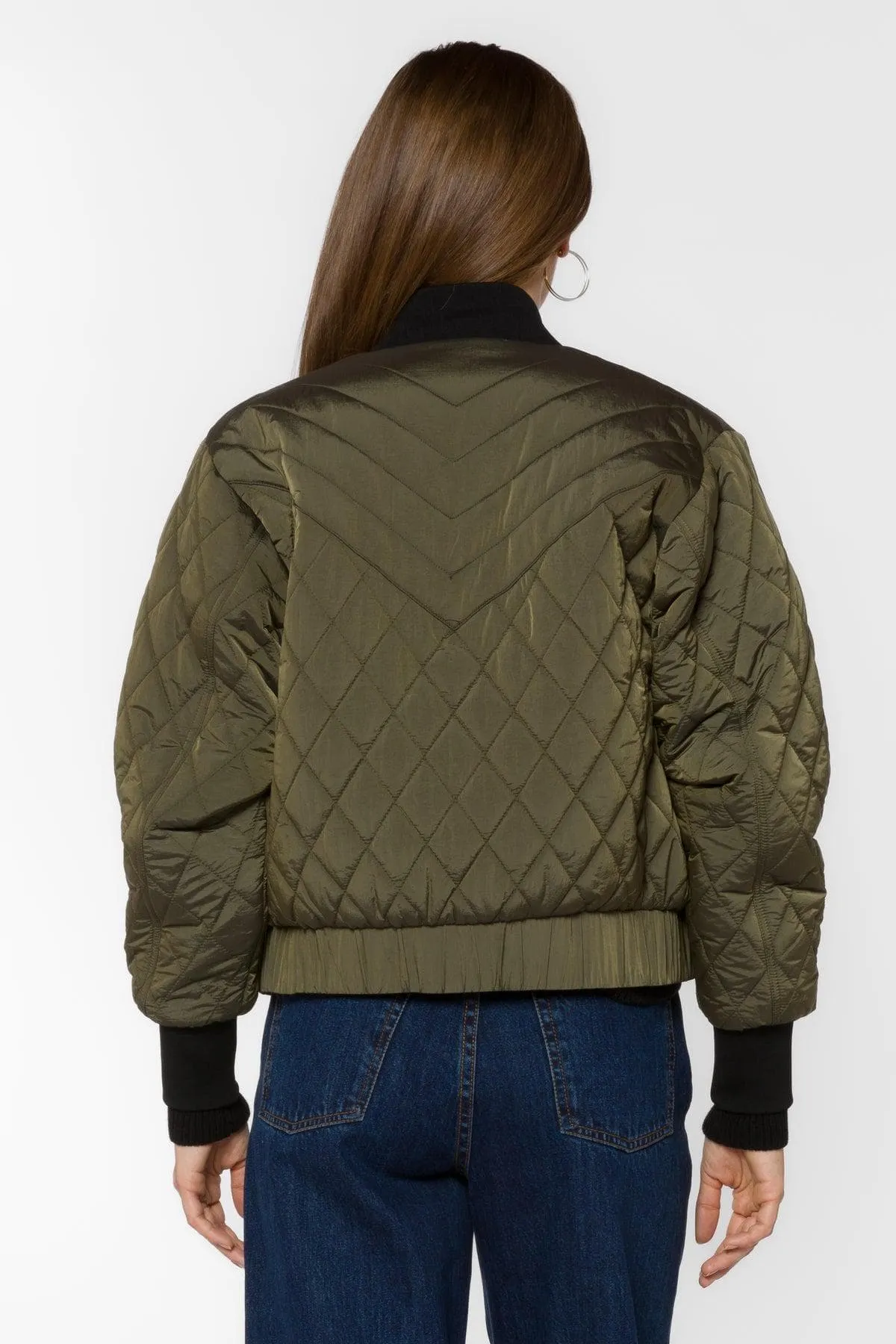 Army Green Quilted Bomber