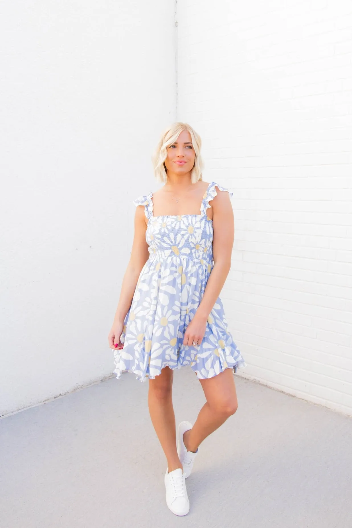 Aubrey Daisy Print Dress | Light Blue