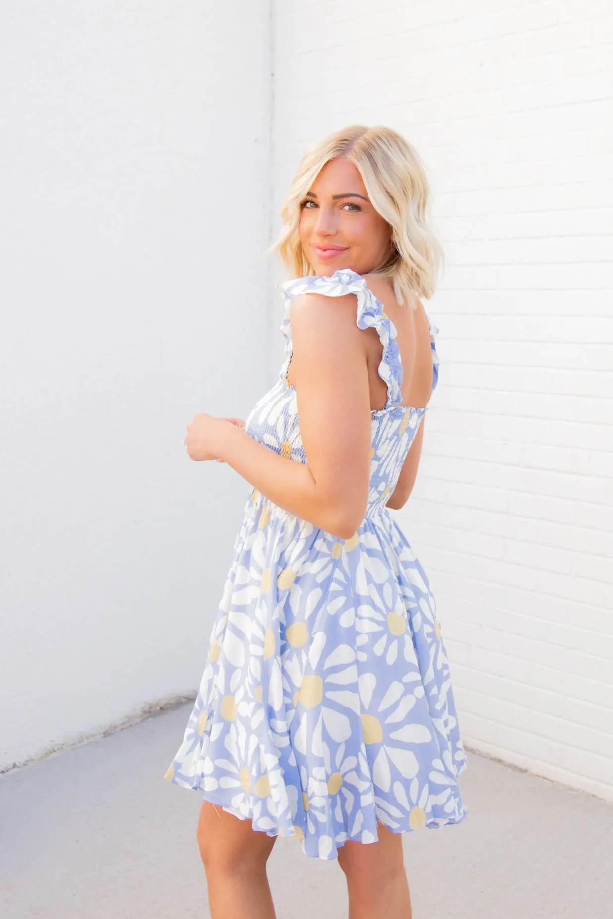 Aubrey Daisy Print Dress | Light Blue