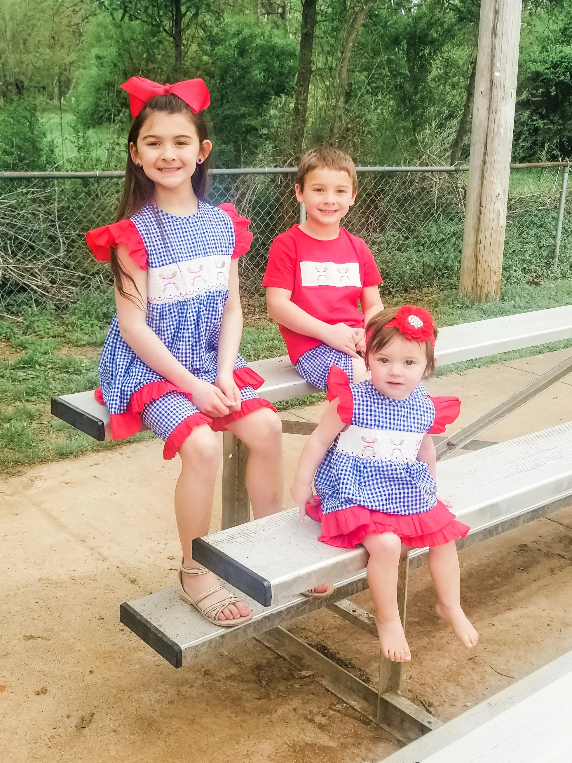 Baseball Blue Check Ruffle Smocked Outfit