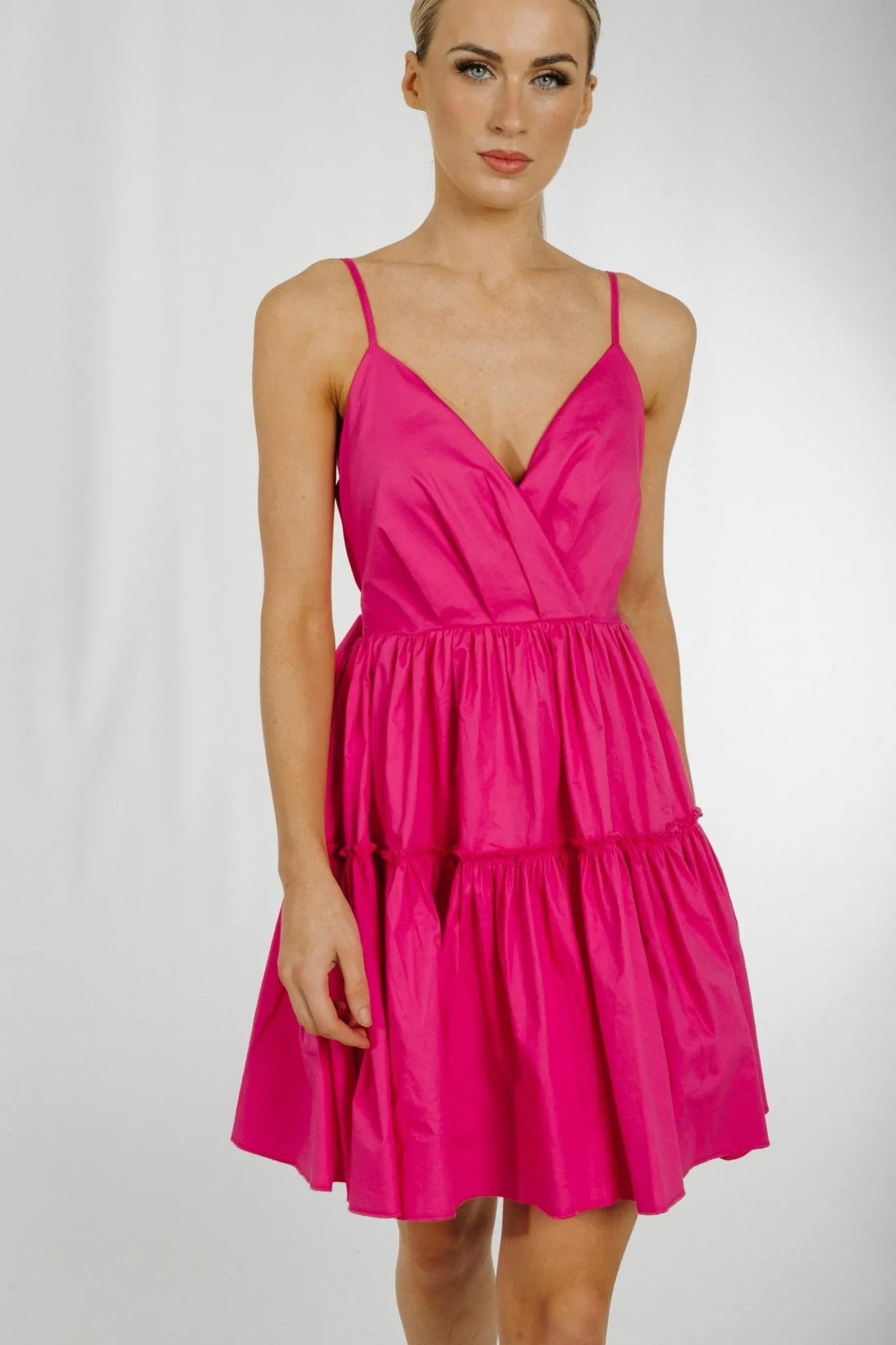 Becca Tie Waist Tiered Dress In Cerise