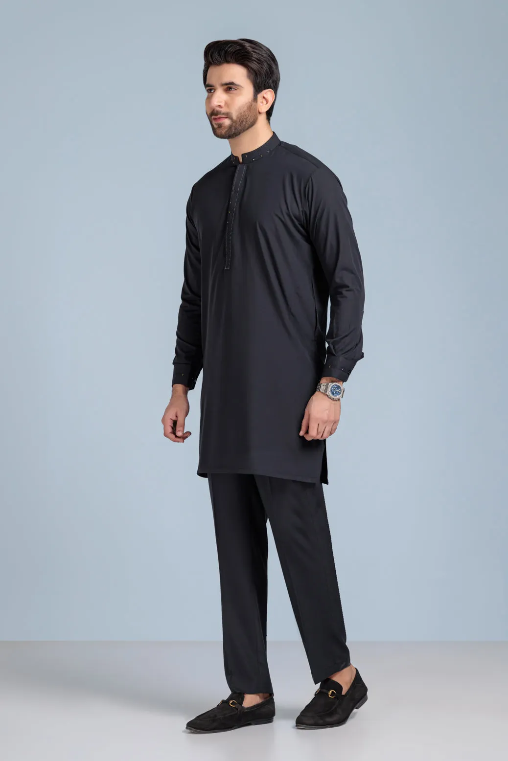 BLACK-BLENDED-KURTA PAJAMA TROUSER (KSS23-024)