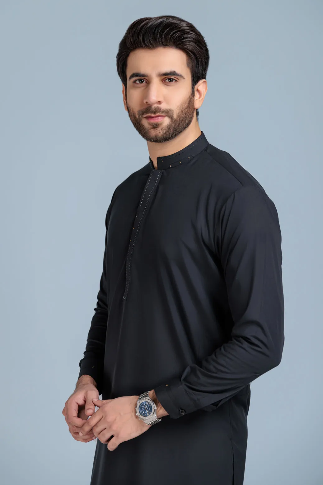 BLACK-BLENDED-KURTA PAJAMA TROUSER (KSS23-024)