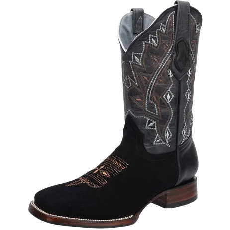 Black Nobuck with Light Blue Square Toe Rodeo Boot