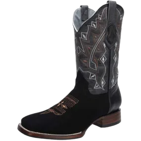 Black Nobuck with Light Blue Square Toe Rodeo Boot