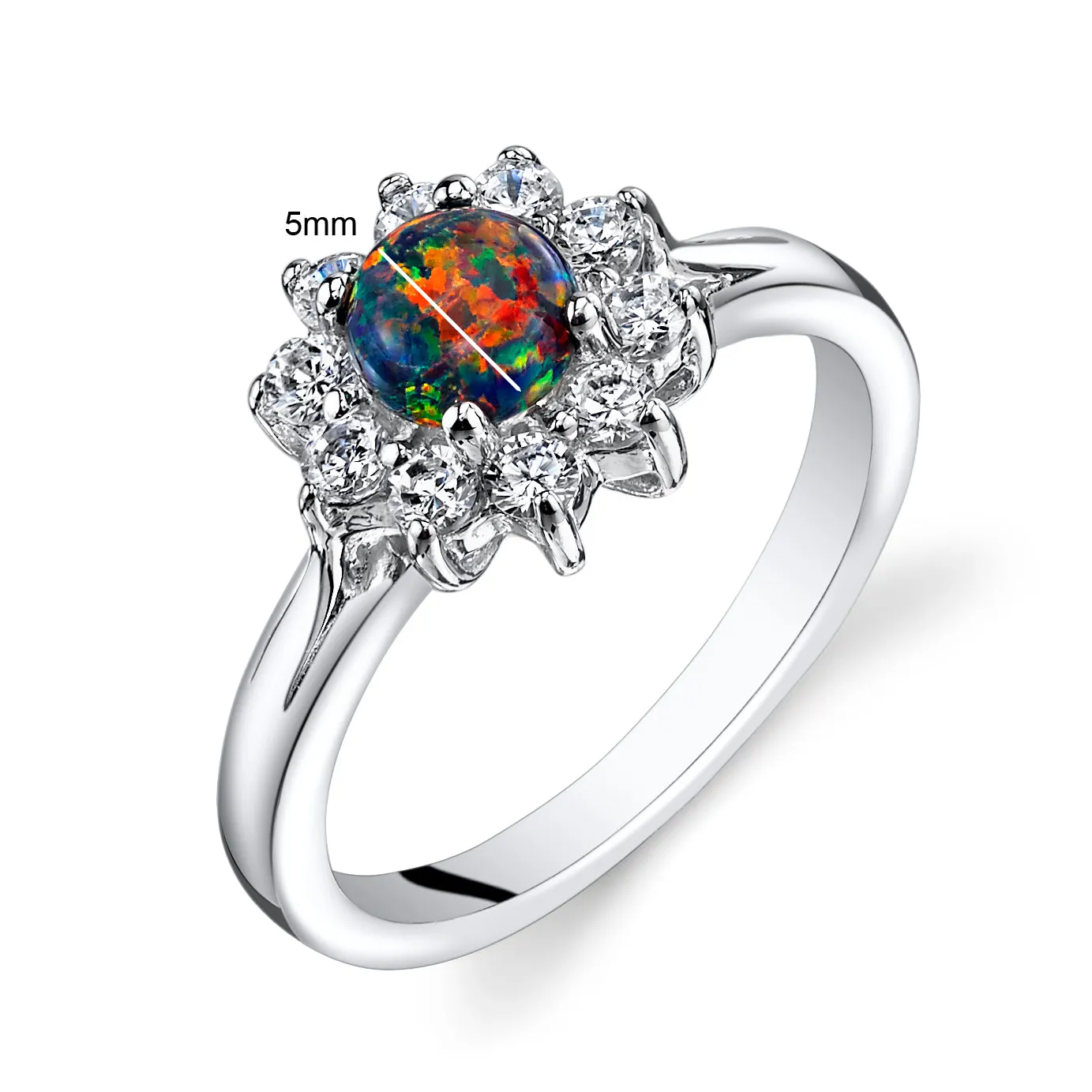 Black Opal Ring Sterling Silver CZ Accent Round Shape Size 8