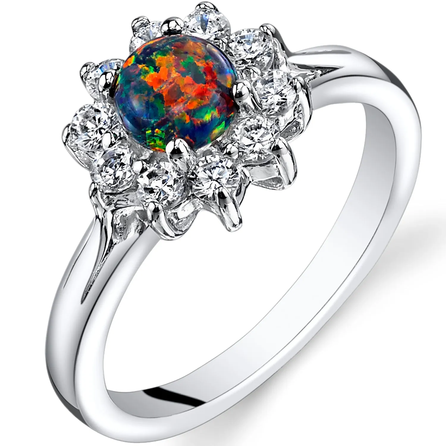 Black Opal Ring Sterling Silver CZ Accent Round Shape Size 8