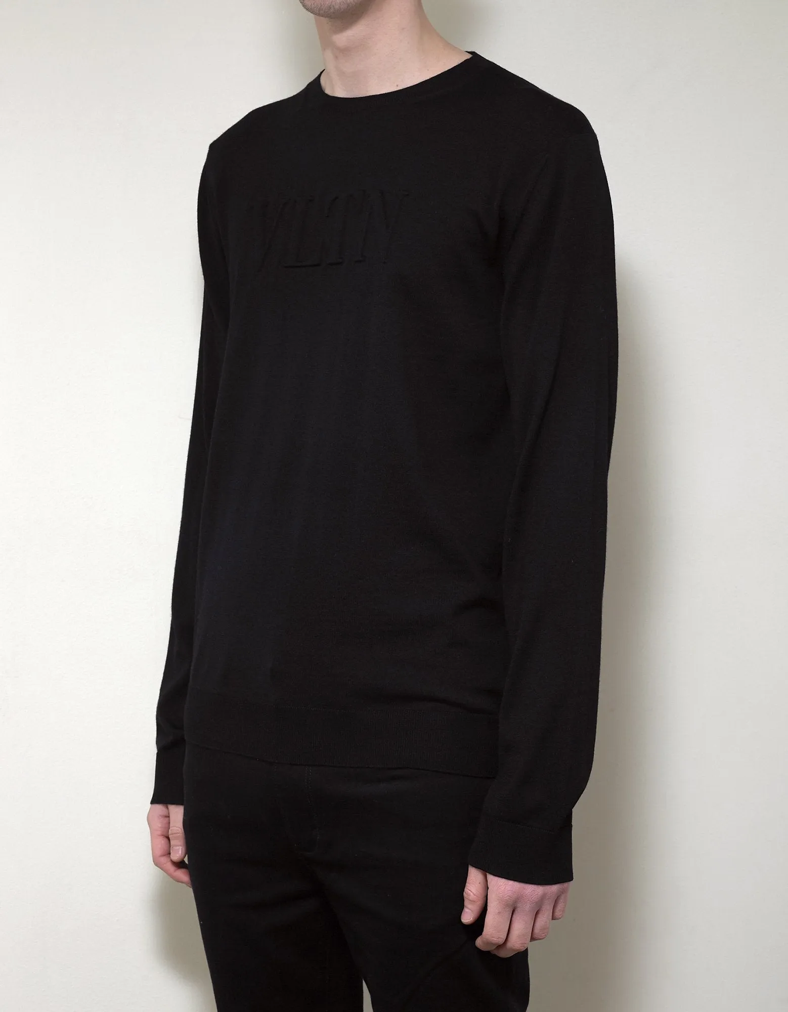 Black VLTN Logo Wool Sweater -