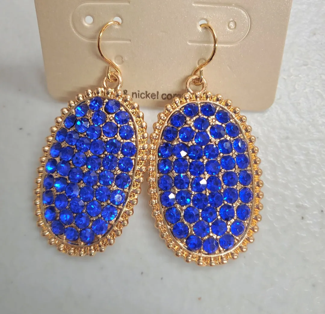 Blue Bling Oval Earrings