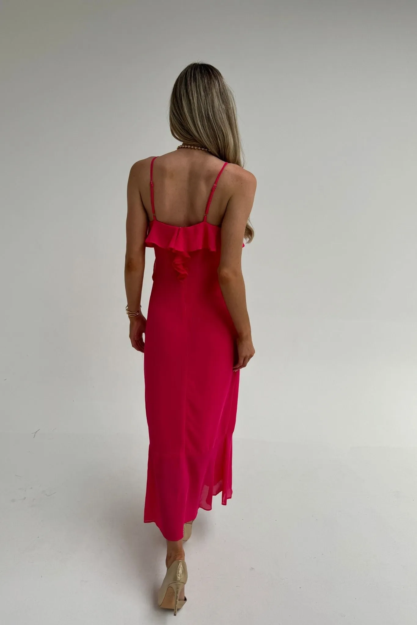 Caitlyn Layered Ruffle Dress In Fuchsia