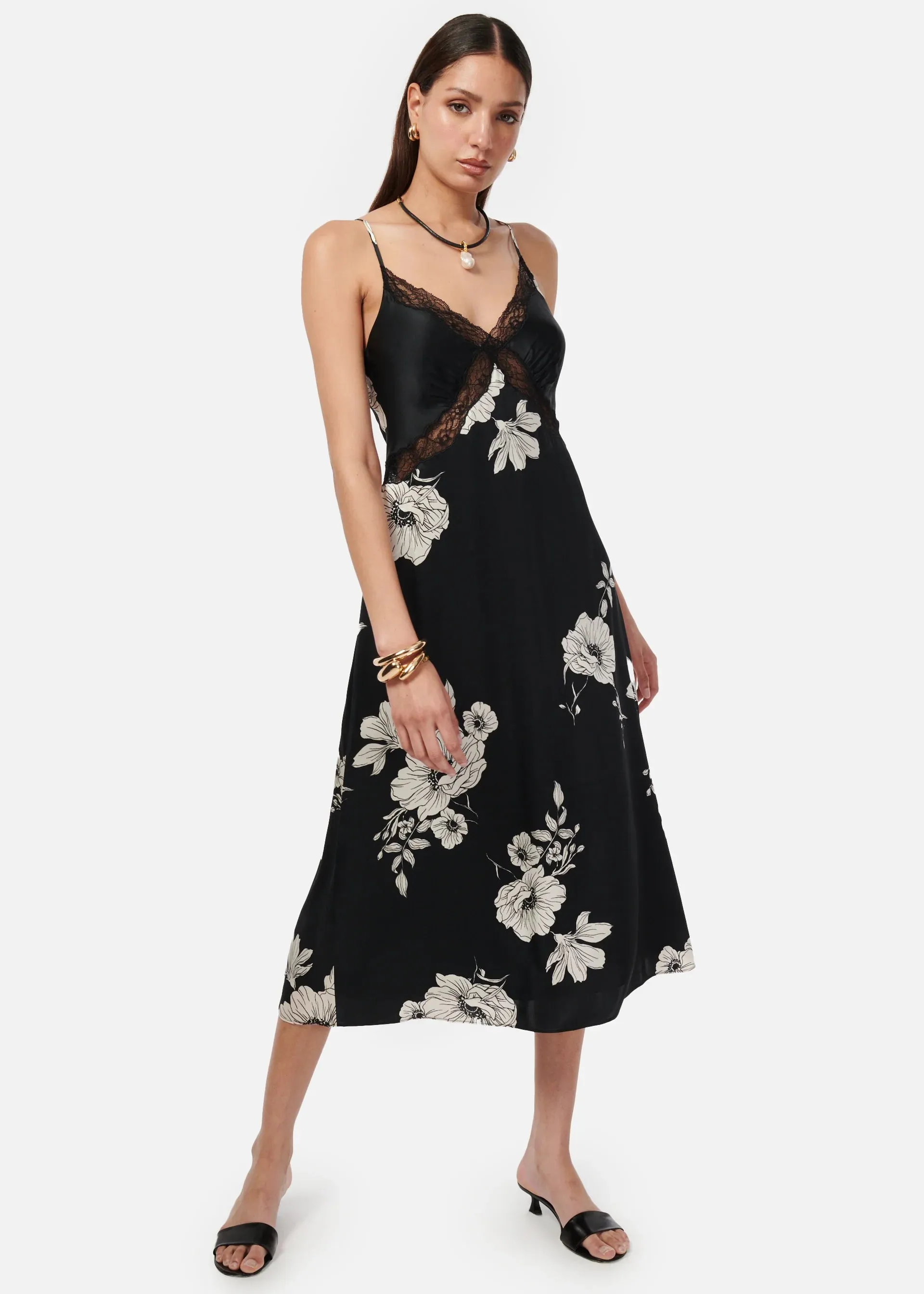 CAMI NYC MARILYN DRESS BLACK BOTANICAL