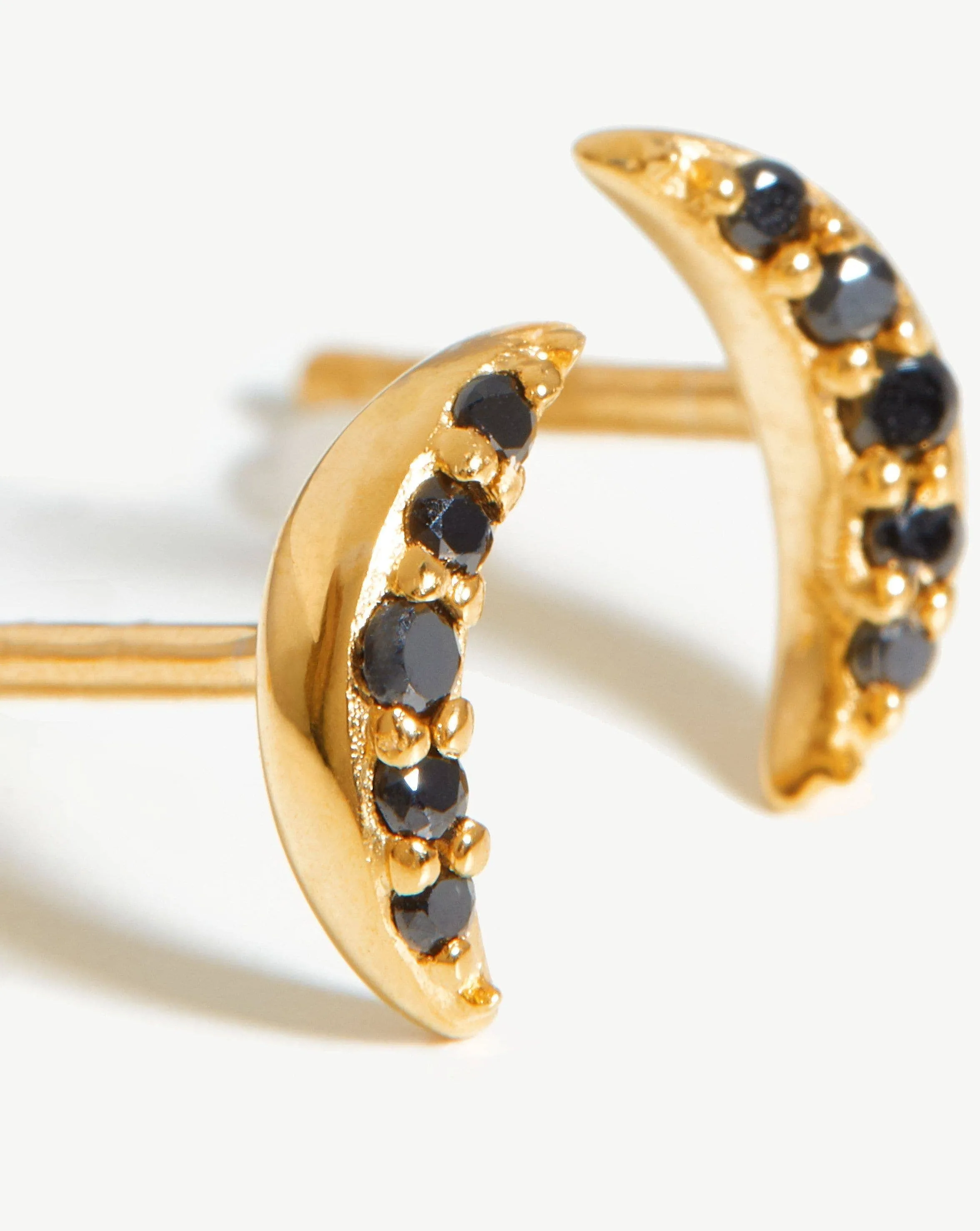 Celestial Pave Moon Stud Earrings | 18ct Gold Plated Vermeil/Black Cubic Zirconia