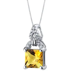 Citrine Pendant Sterling Silver Princess Cut 1.50 Carats