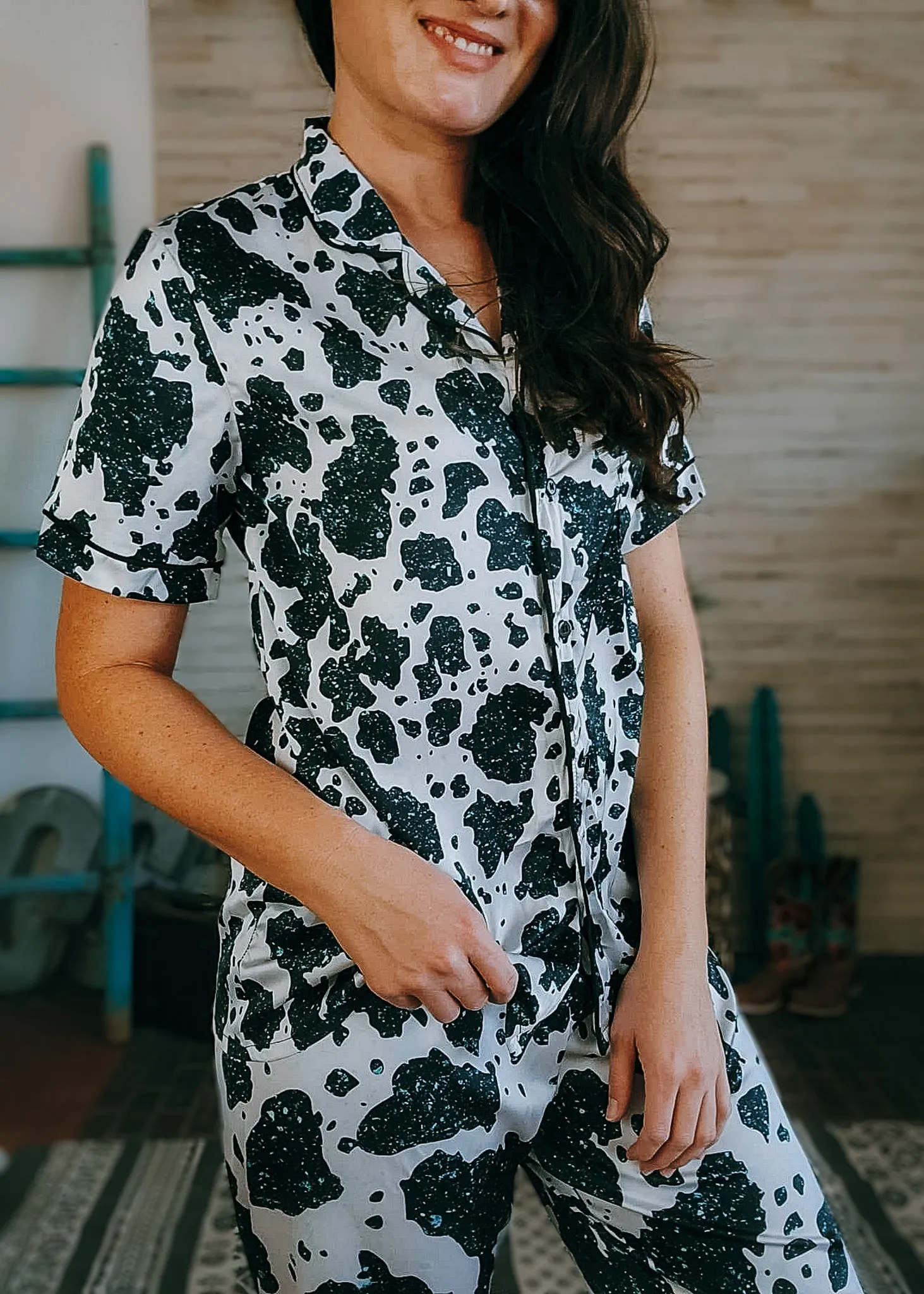 Cowprint & Turquoise Silky Pajamas