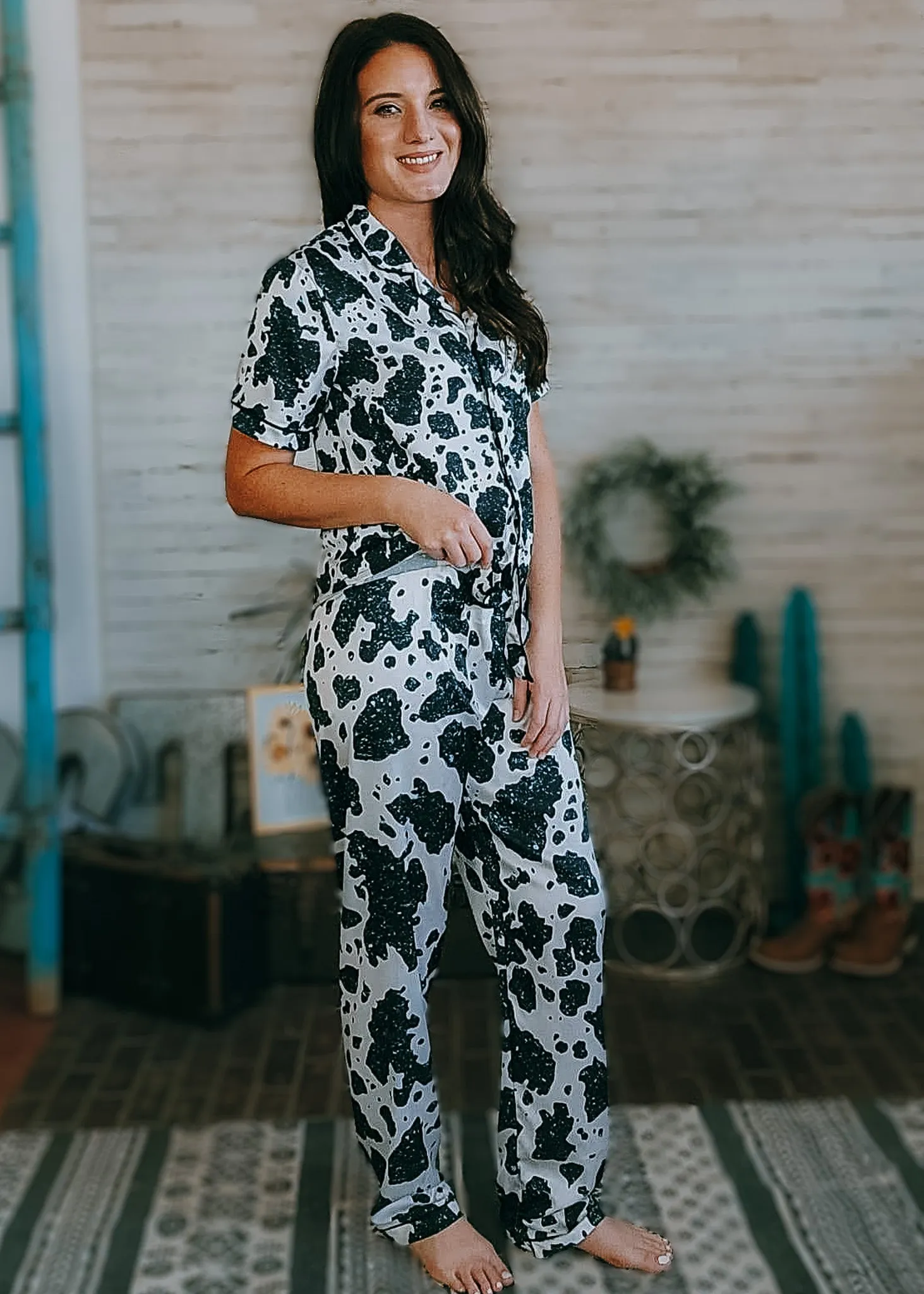 Cowprint & Turquoise Silky Pajamas