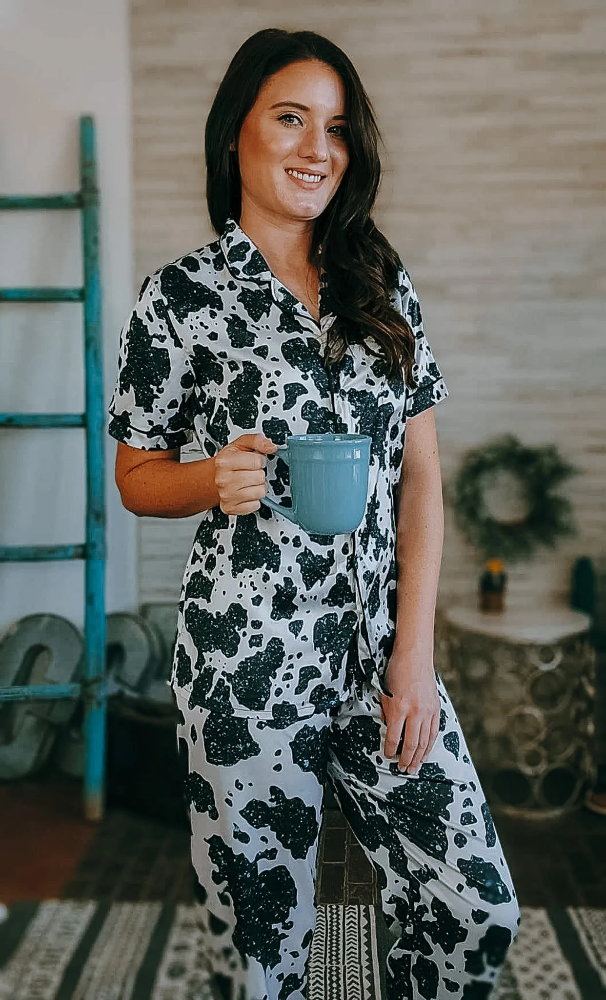 Cowprint & Turquoise Silky Pajamas