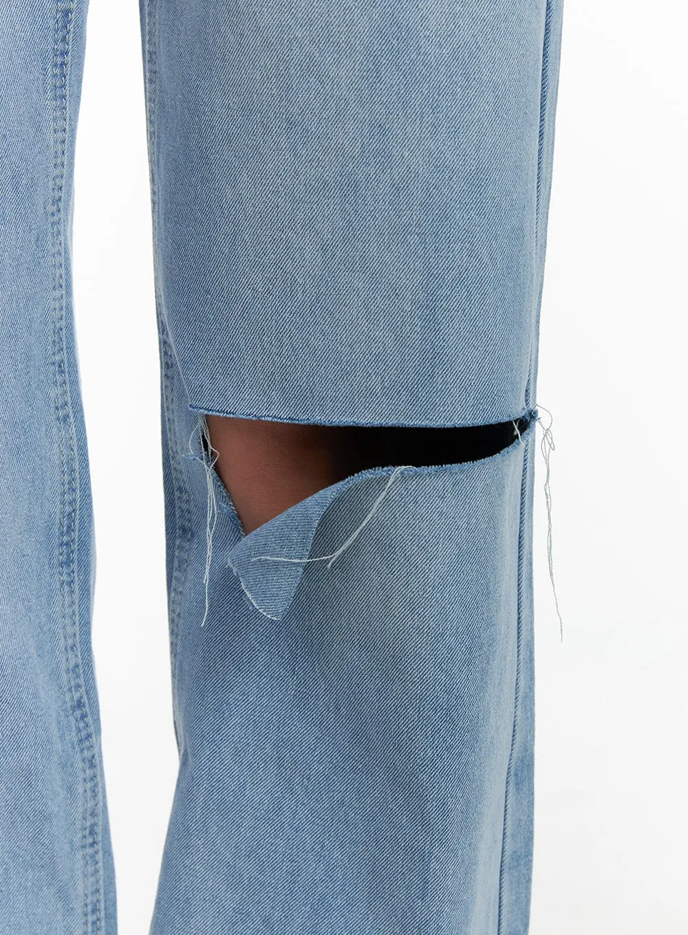 Cut Out Washed Straight Jeans OM421