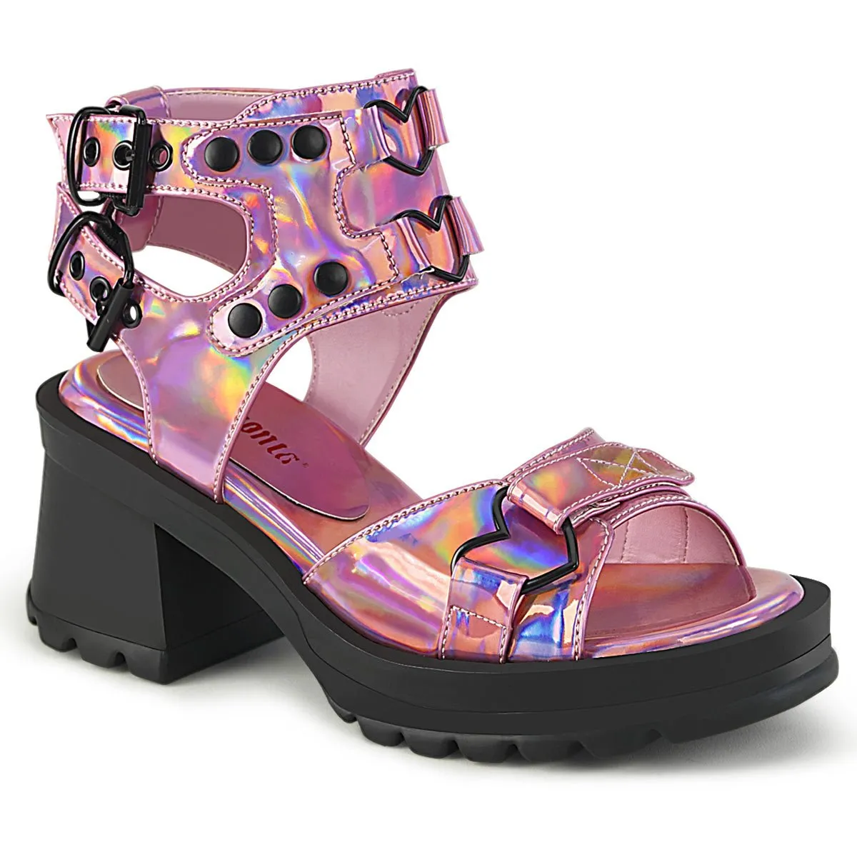 Demonia BRATTY-07 | Pink Holographic Patent Leather Sandals