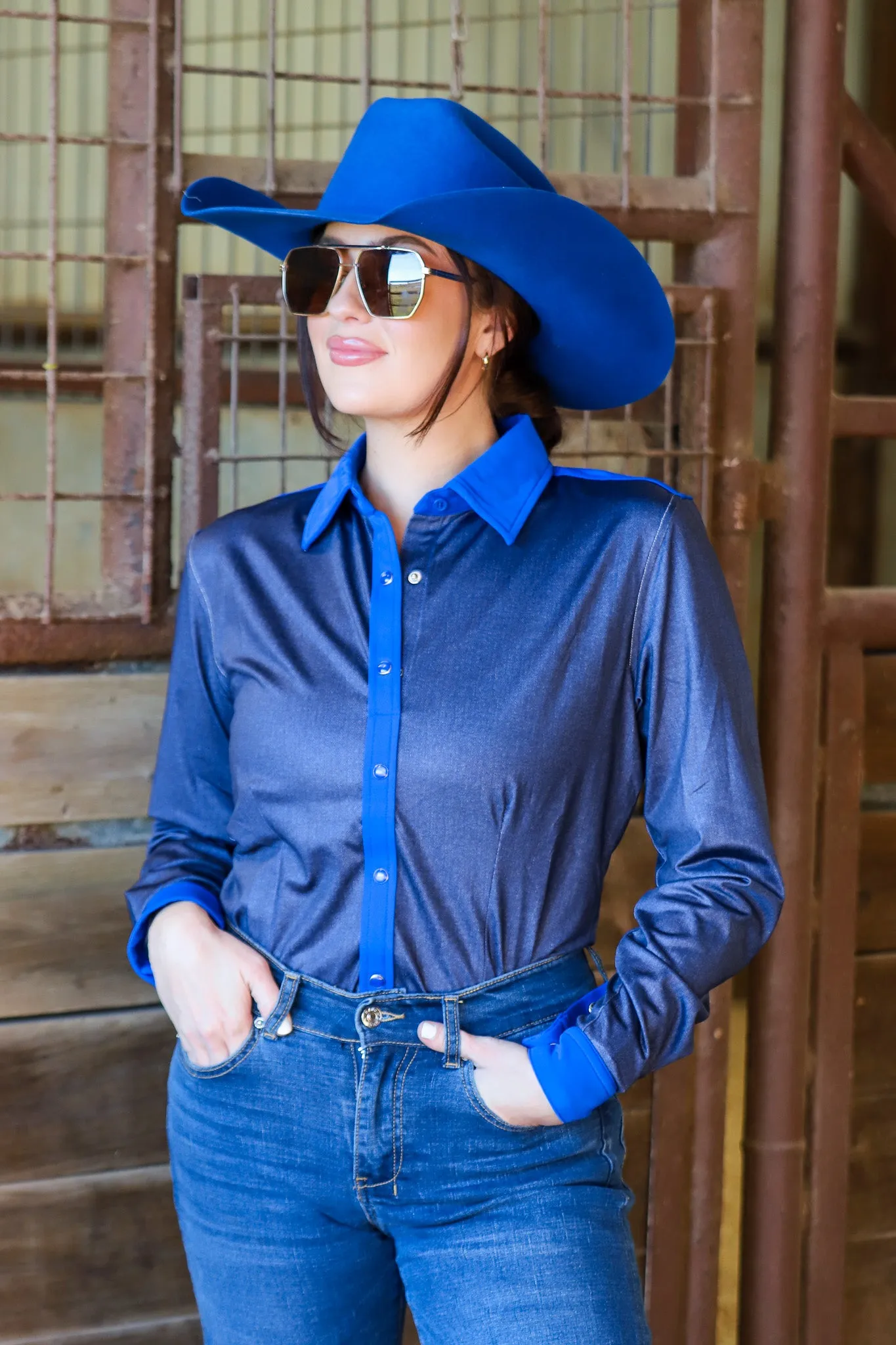 DENIM & ROYAL BLUE PERFORMANCE RODEO SHIRT (ADULT)