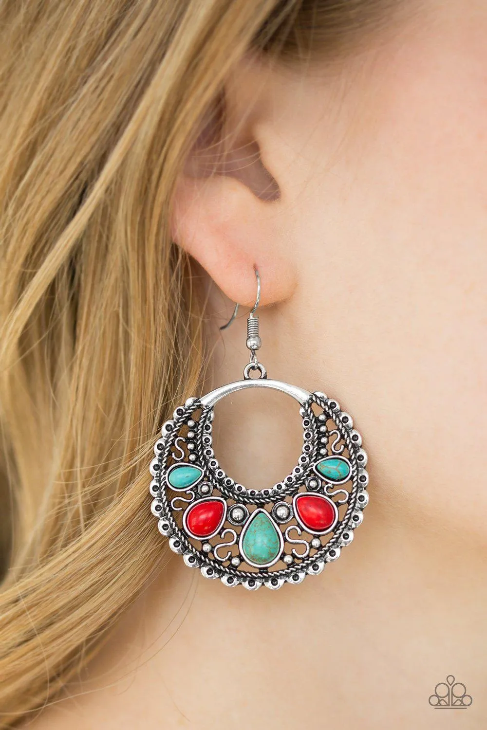 Desert Springs Multi Red and Blue Stone Earrings  - Paparazzi Accessories