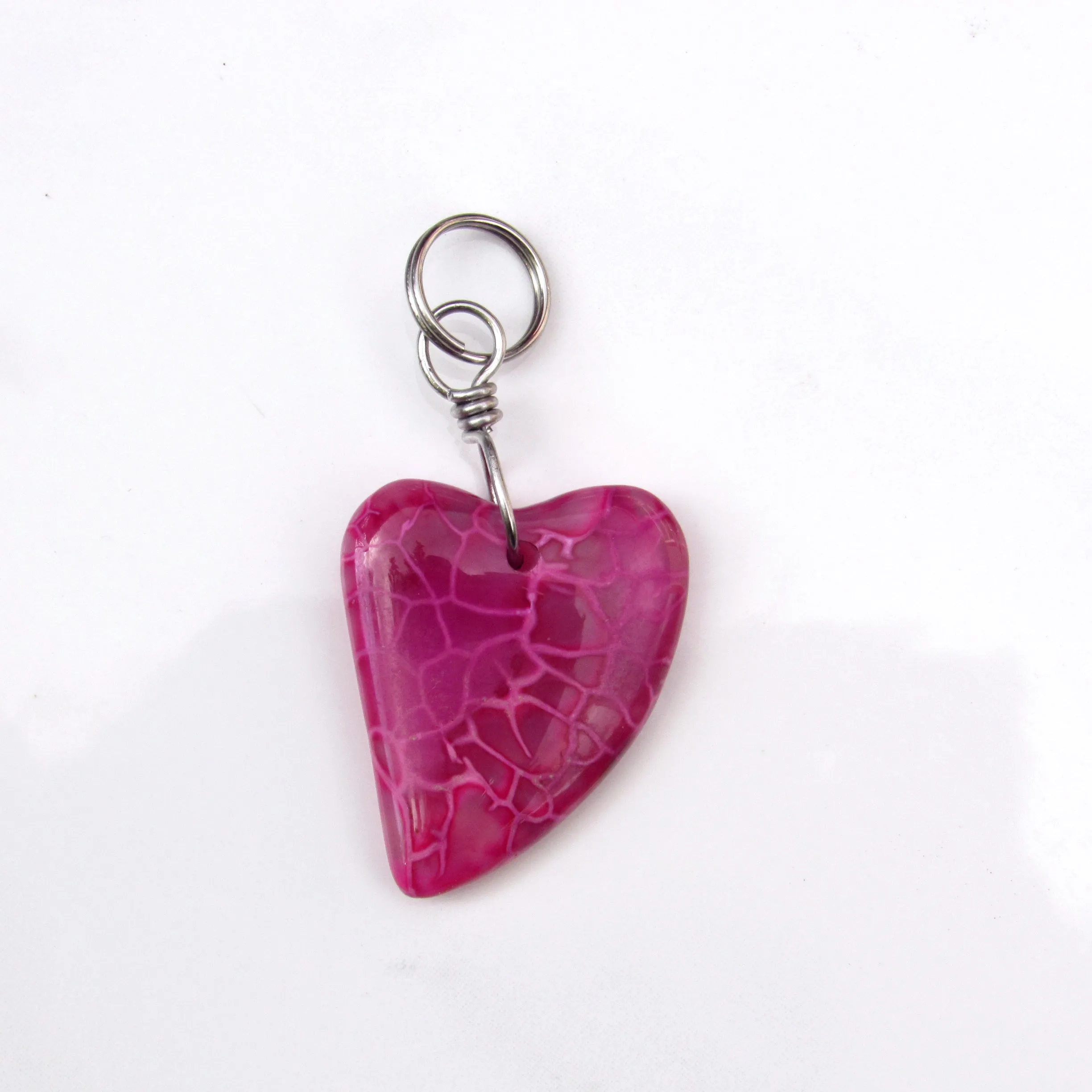 Dragon’s Vein Gemstone Heart Dog Collar Charm with Stainless Steel wire