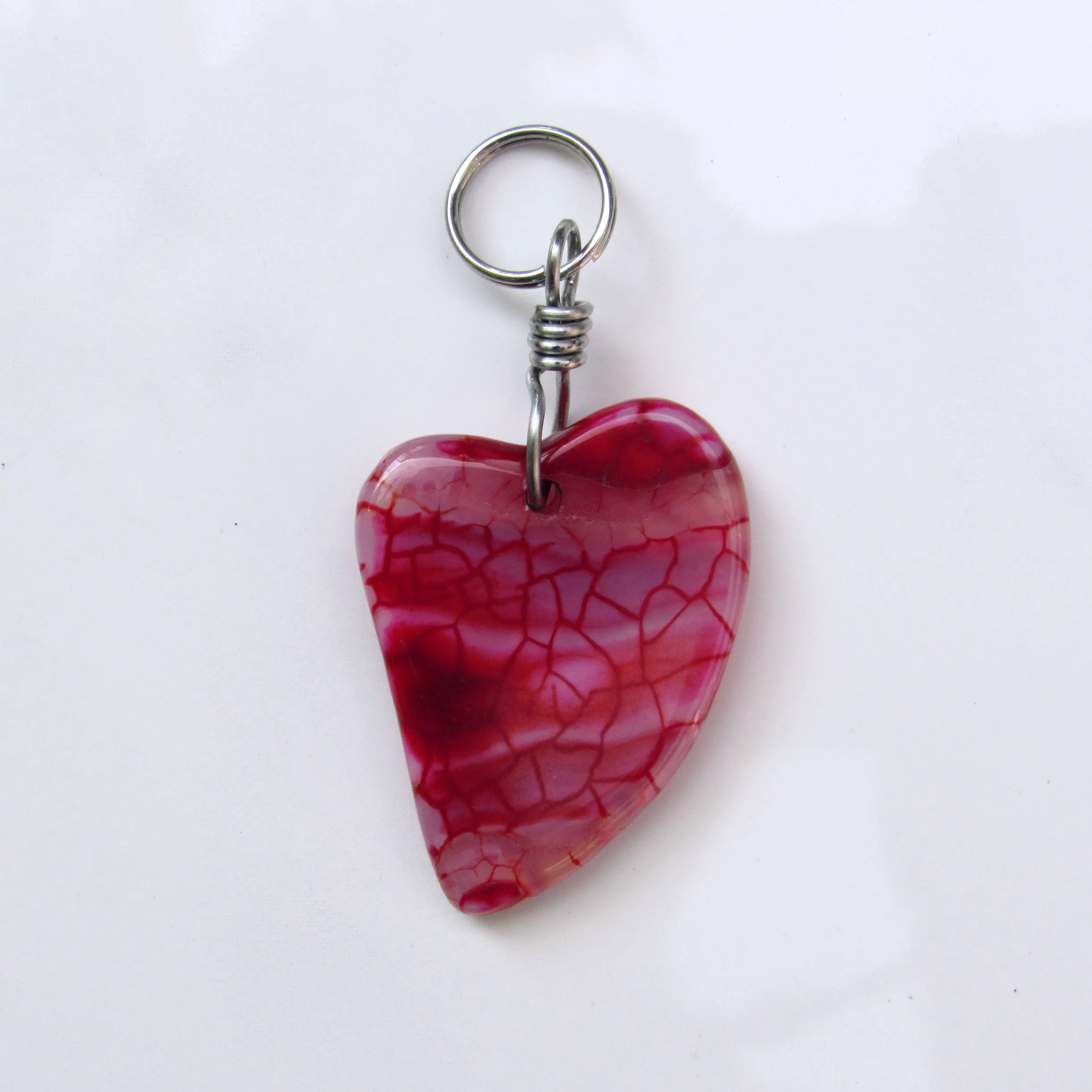 Dragon’s Vein Gemstone Heart Dog Collar Charm with Stainless Steel wire