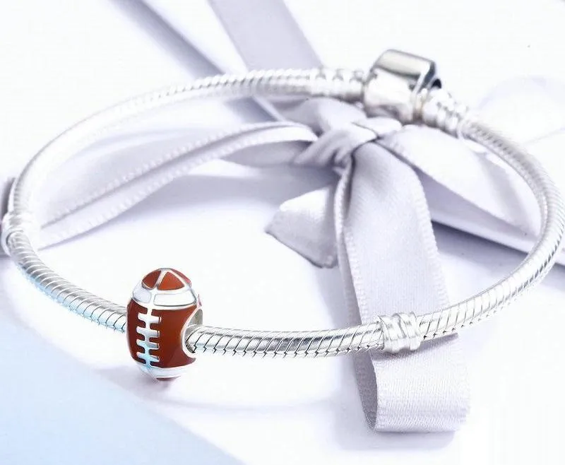 Football Fanatic Brown Enamel Football Charm 925 Sterling Silver