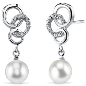 Freshwater Cultured 6.5mm White Pearl Drop Earrings Sterling Silver Button Shape 1 Carat