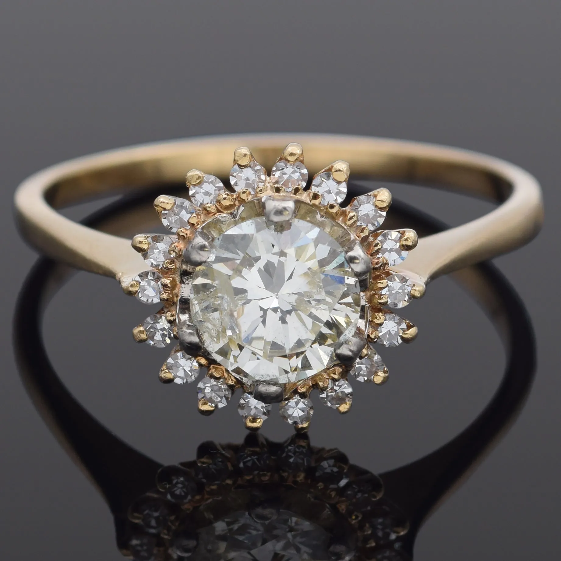 GIA 0.93 Ct Round Brilliant Q-R I3 Center Diamond 18K Yellow Gold Ring 1.11 TCW