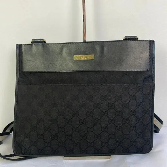 Gucci Black Canvas Logo With Leather Trim Cross Bag