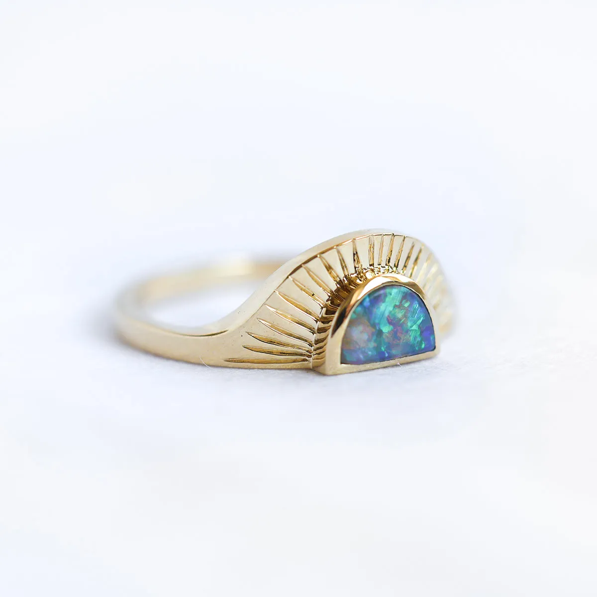 Half Moon Black Opal Ring