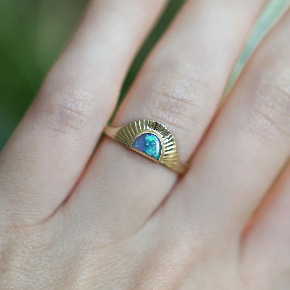 Half Moon Black Opal Ring