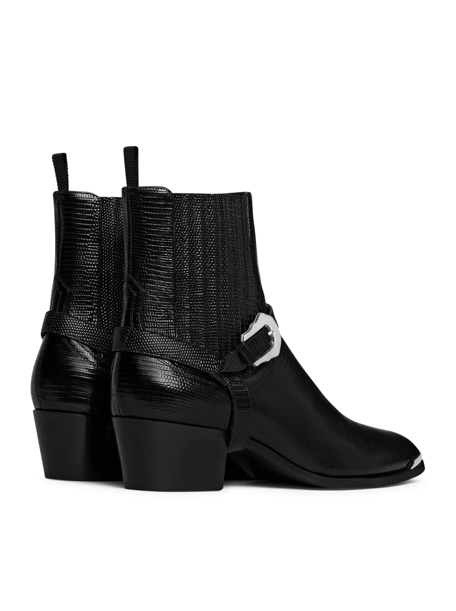 ISAAC WESTERN CHELSEA BOOT WITH HARNESS AND METAL TOE IN CALFSKIN WITH TEJUS PRINT BLACK