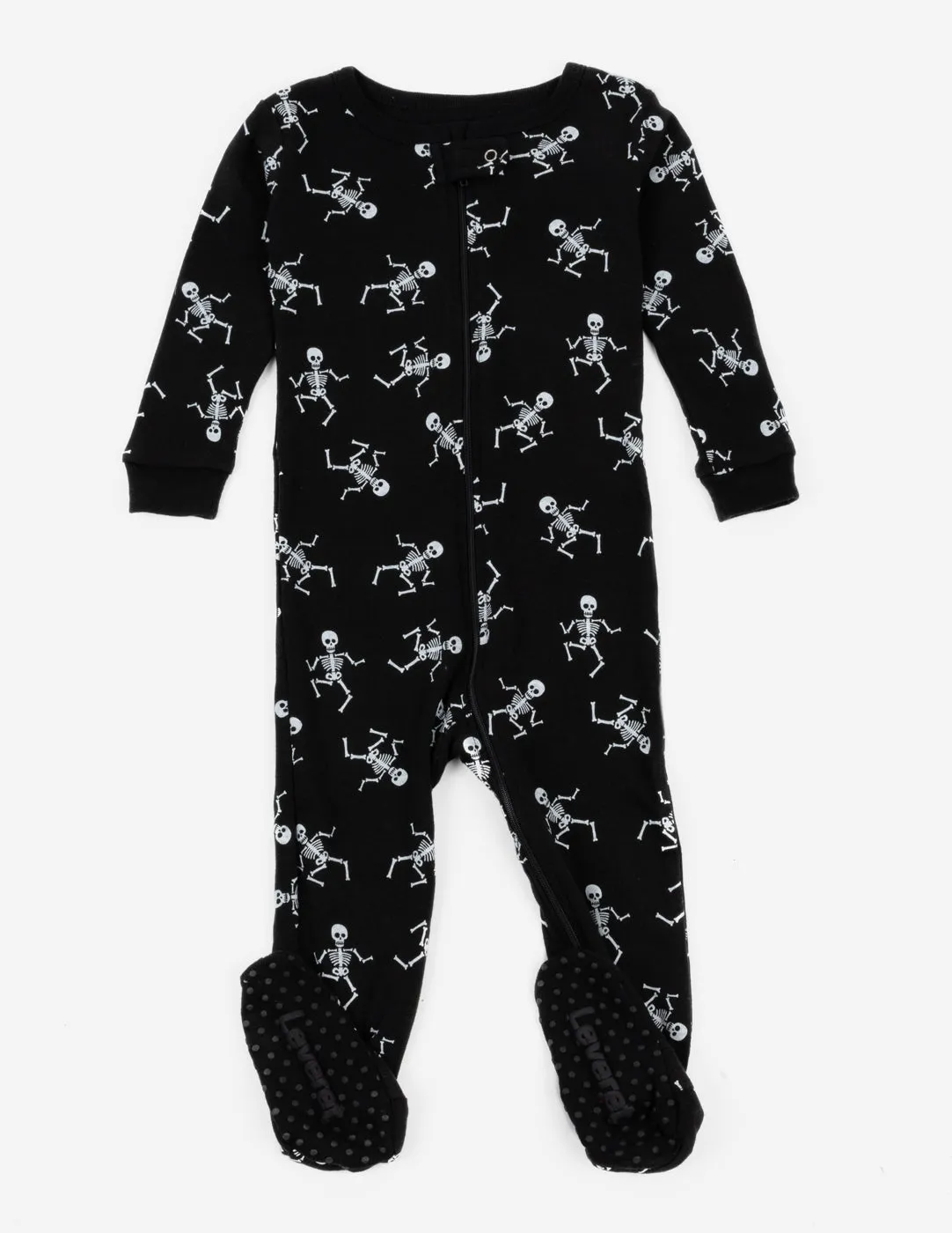 Kid's Footed Black Skeleton Pajamas