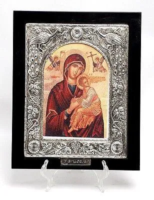 Large Silver Plated 925 Icon in Wood Frame From The Holyland Jerusalem #4