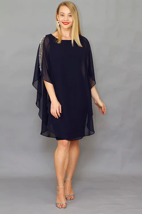 Lyman - 219206 Pearl Trim Cape Dress