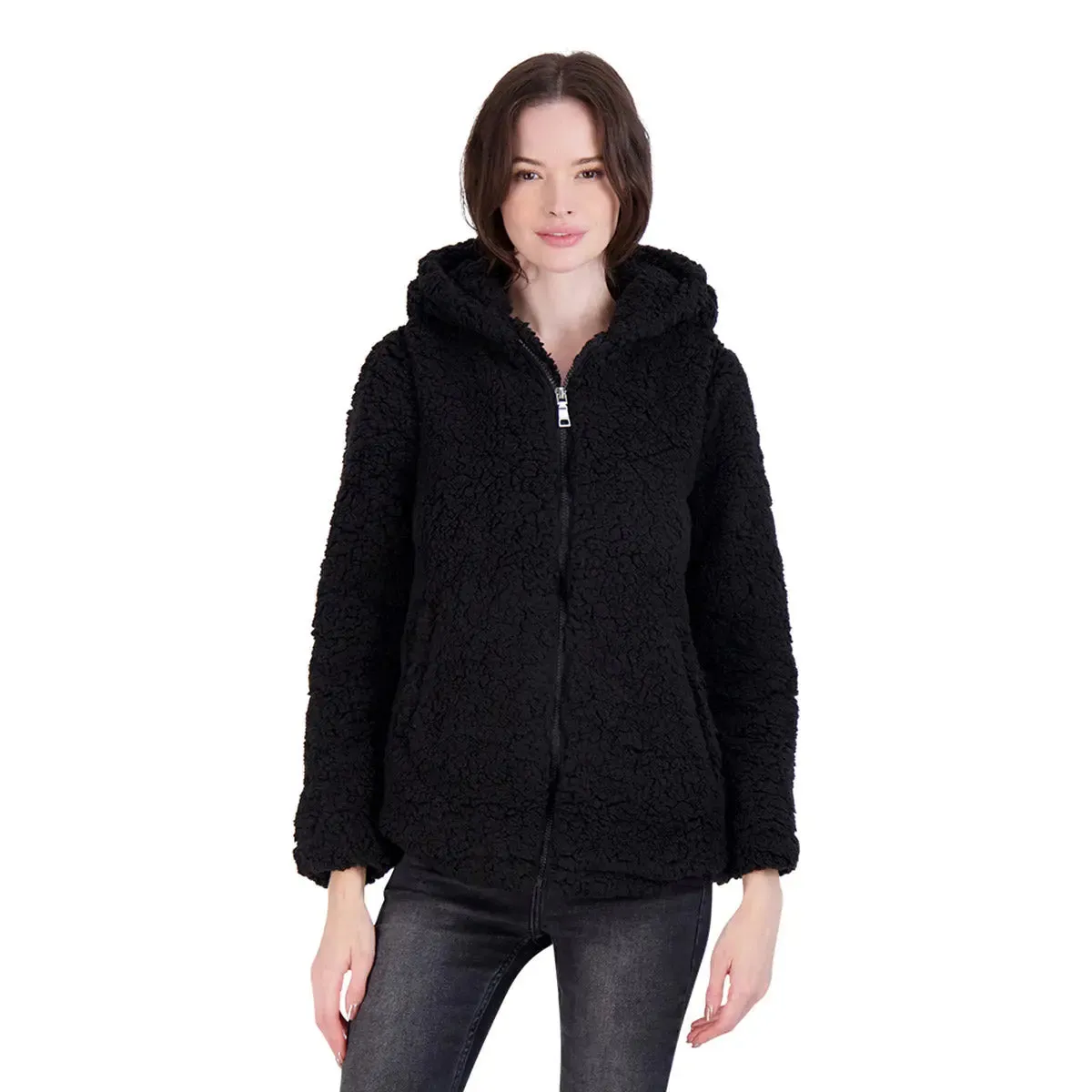 Madden Girl Women's Sherpa Zip Up Jacket