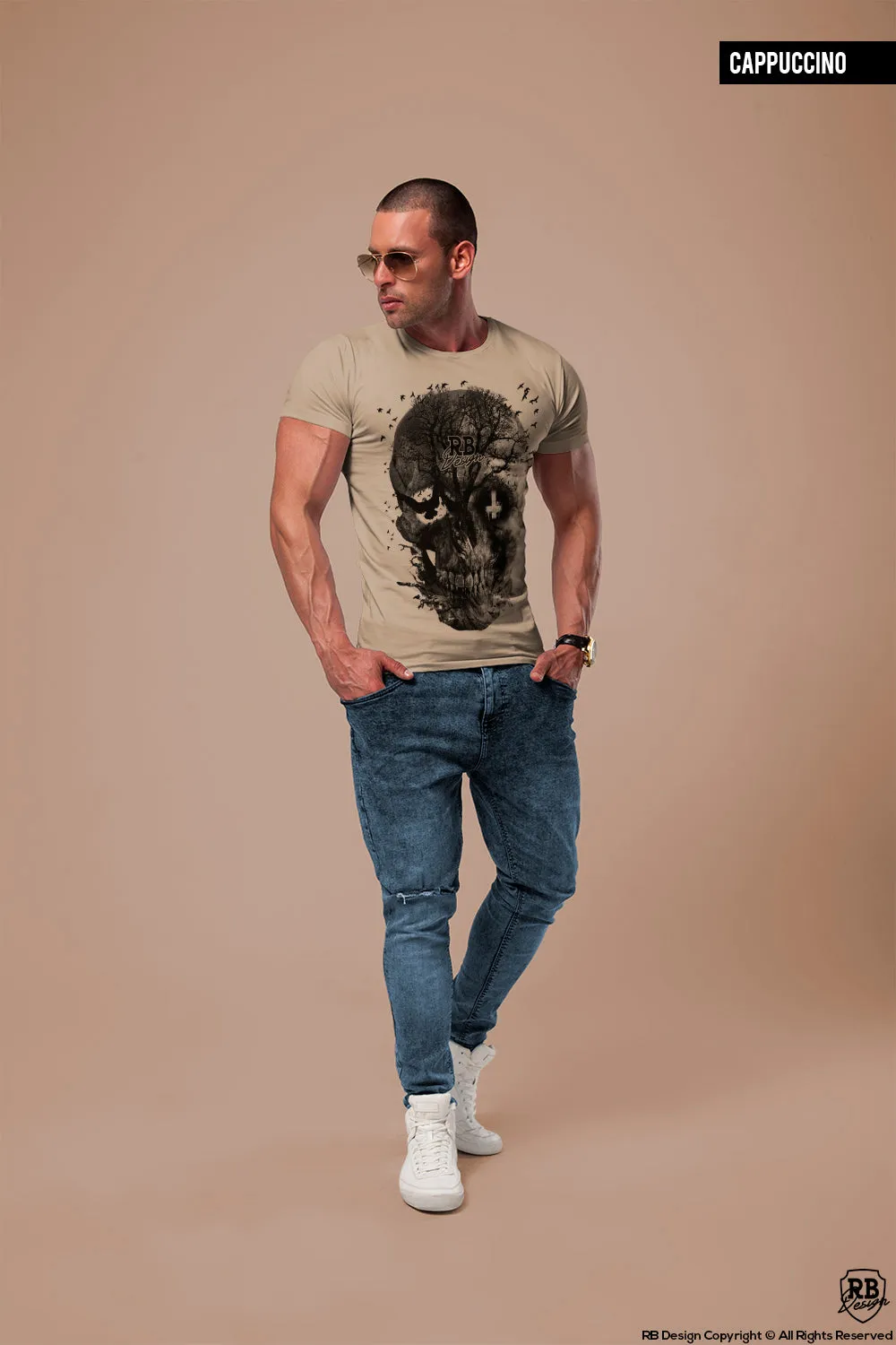 Men's Designer Skull T-shirt Vintage Skeleton Graphic Top MD050