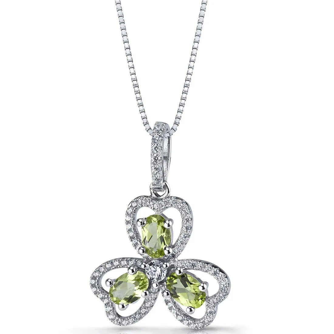 Peridot Trinity Pendant Sterling Silver Oval Shape 1.5 Carats