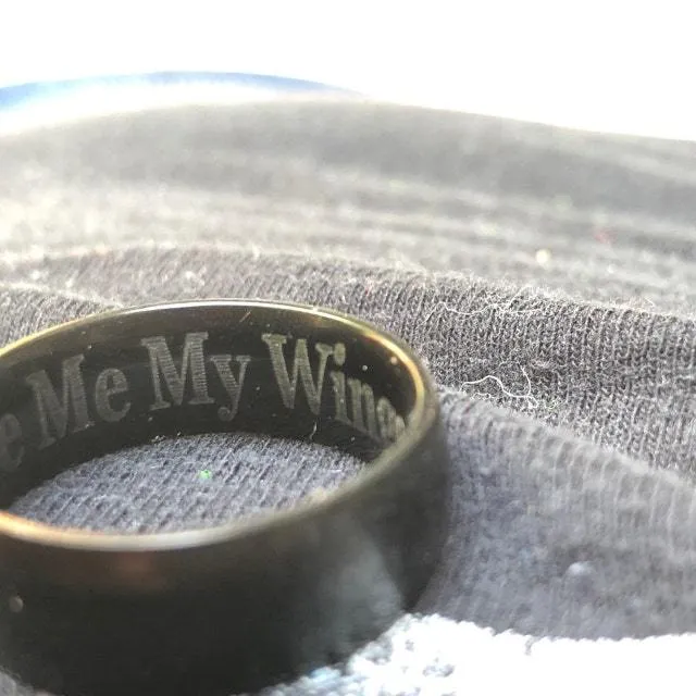 Personalized Men's Matte Black Wedding Ring - Engraved Hand Writing Ring