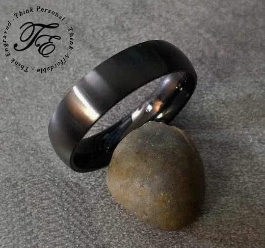 Personalized Men's Matte Black Wedding Ring - Engraved Hand Writing Ring