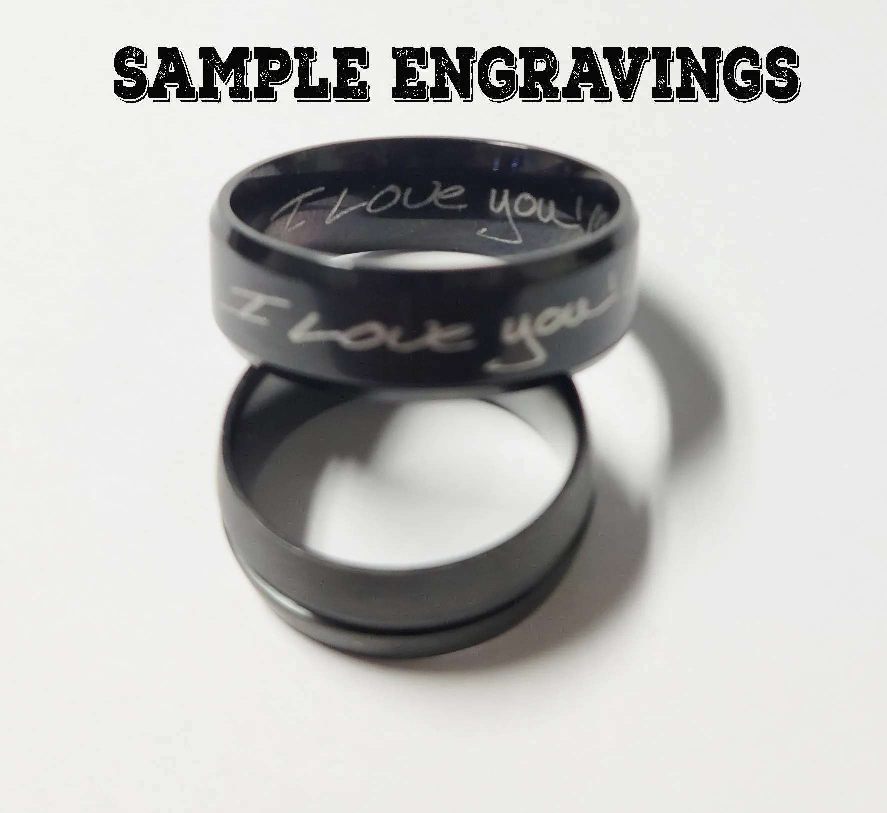 Personalized Men's Matte Black Wedding Ring - Engraved Hand Writing Ring