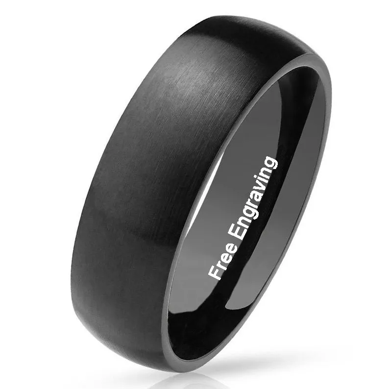 Personalized Men's Matte Black Wedding Ring - Engraved Hand Writing Ring